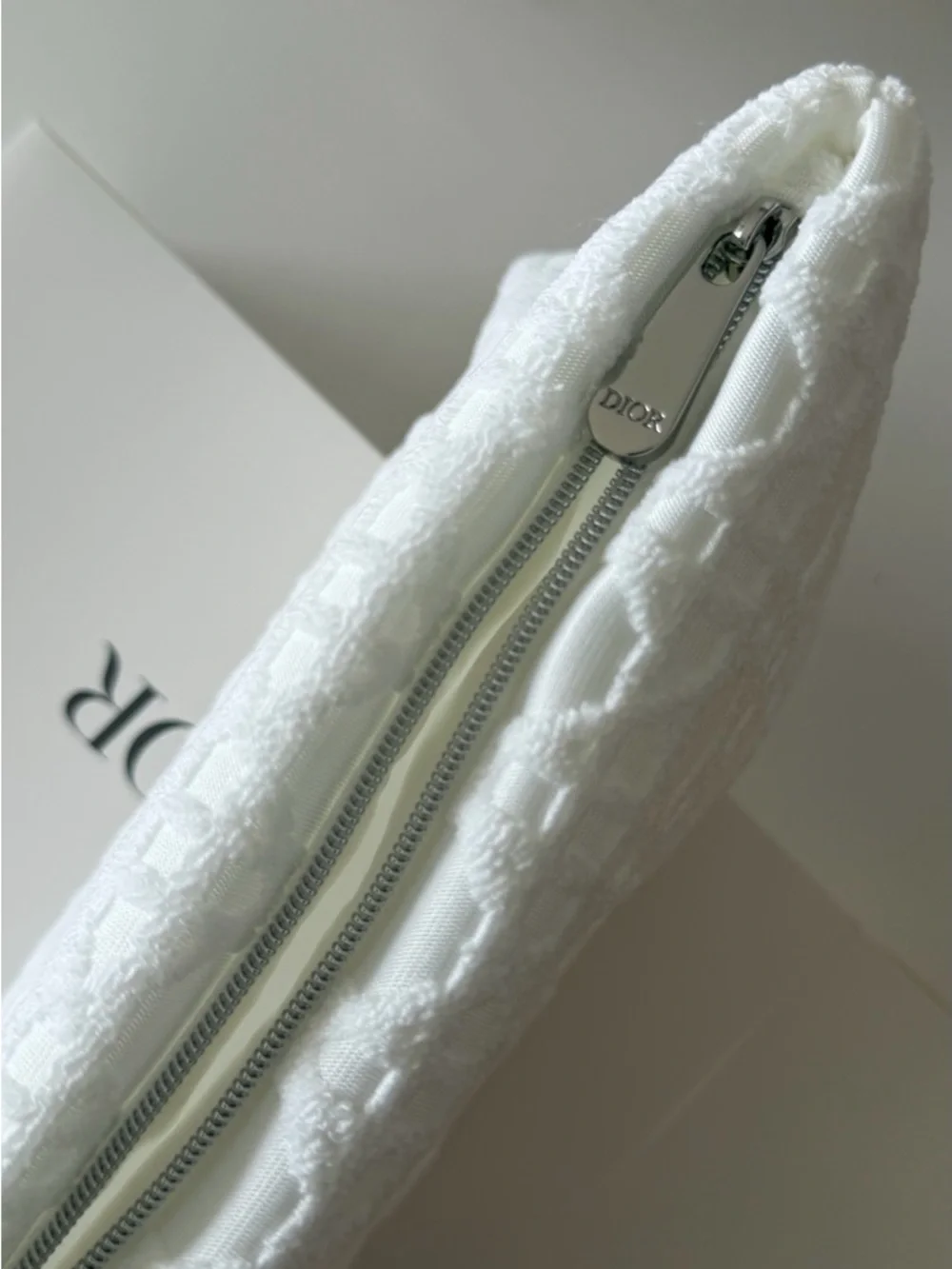 Dior White Embossed Logo Cosmetic Pouch